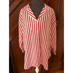 Blair Red & White Striped Button-Up Blouse Long Sleeve Lightweight Size 2XL